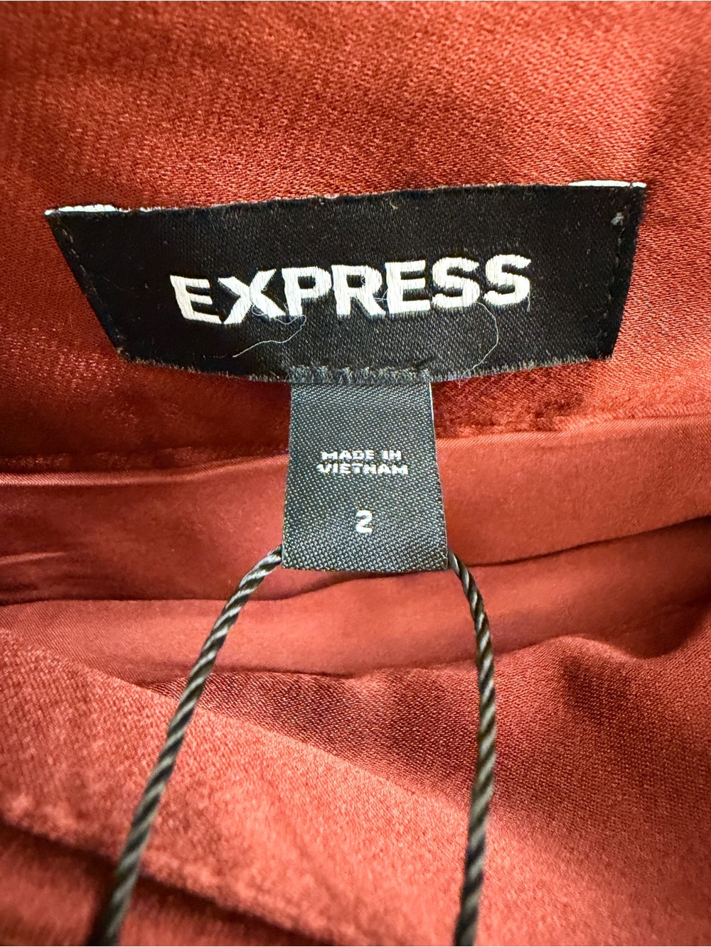 NWT Express Satin Tie-Waist Faux Wrap Midi Skirt- Rust Red Size 2 - Picture 7 of 11
